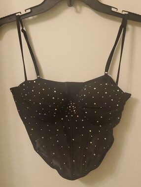 Windsor Black Rhinestone Beaded Bustier Corset Style Top